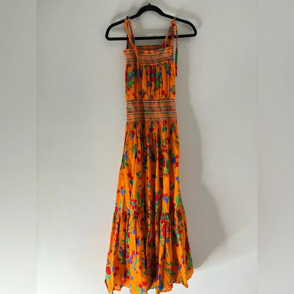 Orange Floral Smocked Maxi Dress